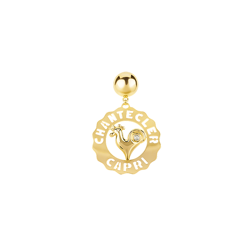 Orecchino logo gallo grande Chantecler in oro giallo e diamanti ref. 23201