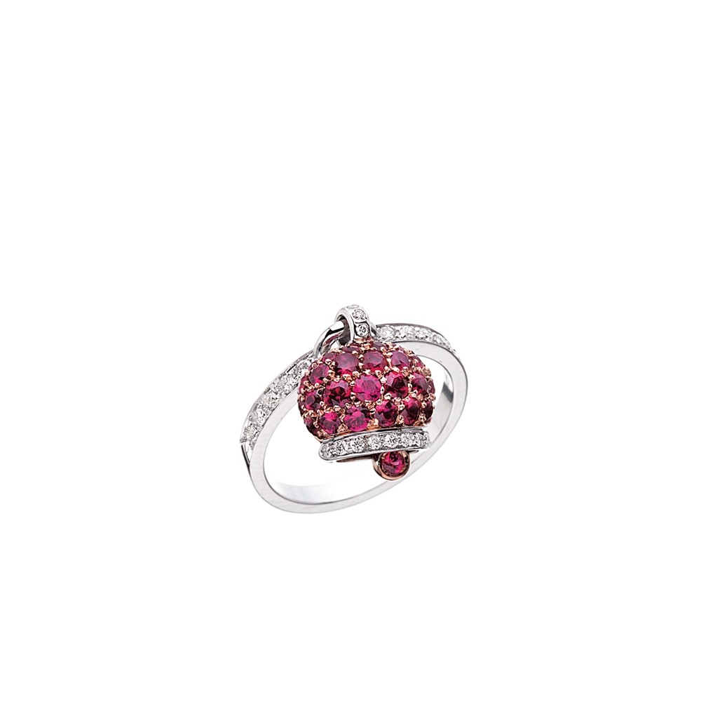 Anello campanella Chantecler in oro rosa e bianco diamanti e rubini ref. 26878