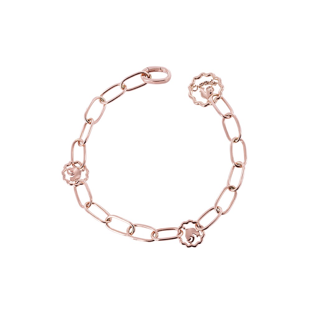 Bracciale maglie ovali 20 cm in oro rosa 9 kt con logo intercalare e pendente