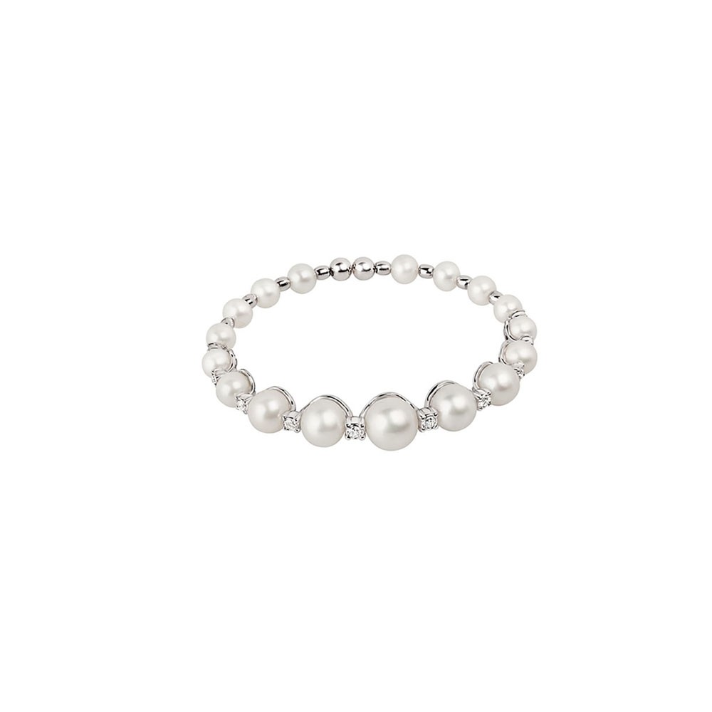 BRACCIALE CHANTECLER IN PERLE FRESHWATER ORO BIANCO E DIAMANTI - CHERIE ref. 32873