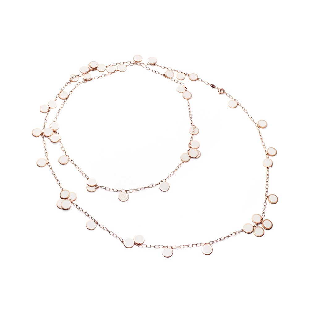 Collana lunga in oro rosa e smalto bianco (120 cm)