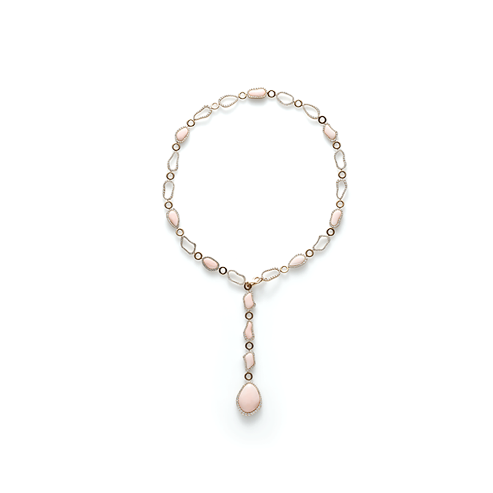 COLLANA CHANTECLER IN KOGOLONG ORO ROSA CORALLO ROSA E DIAMANTI BIANCHI - ENCHANTÉ ref. 34768