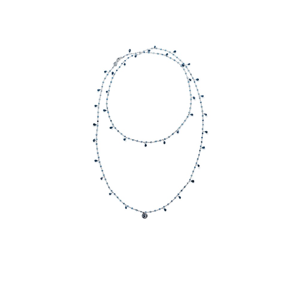 Collana Chantecler cm 100 in oro bianco e briolette in zaffiri blu