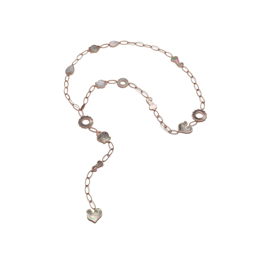Collana Chantecler Anima lunga (1 metro) in oro rosa, con 13 elementi in madreperla grigia e diamanti
