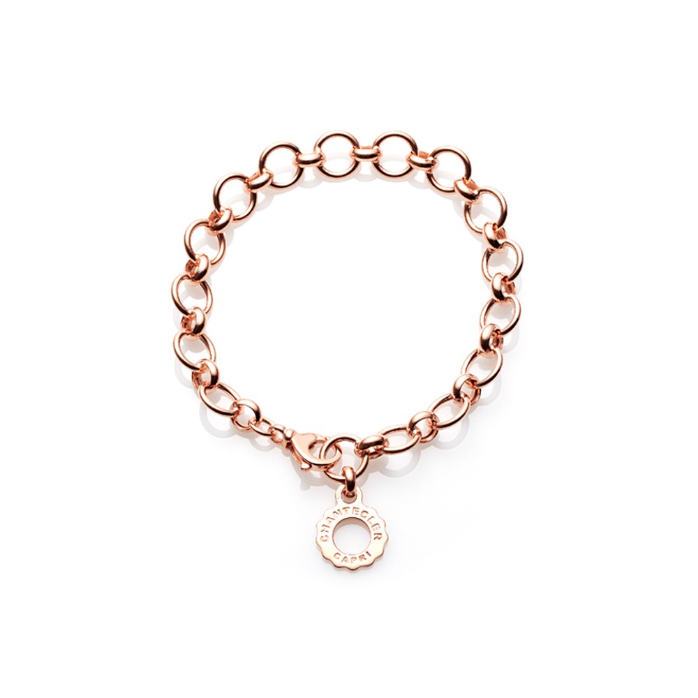 Bracciale a maglie tonde in oro rosa con pendente logo