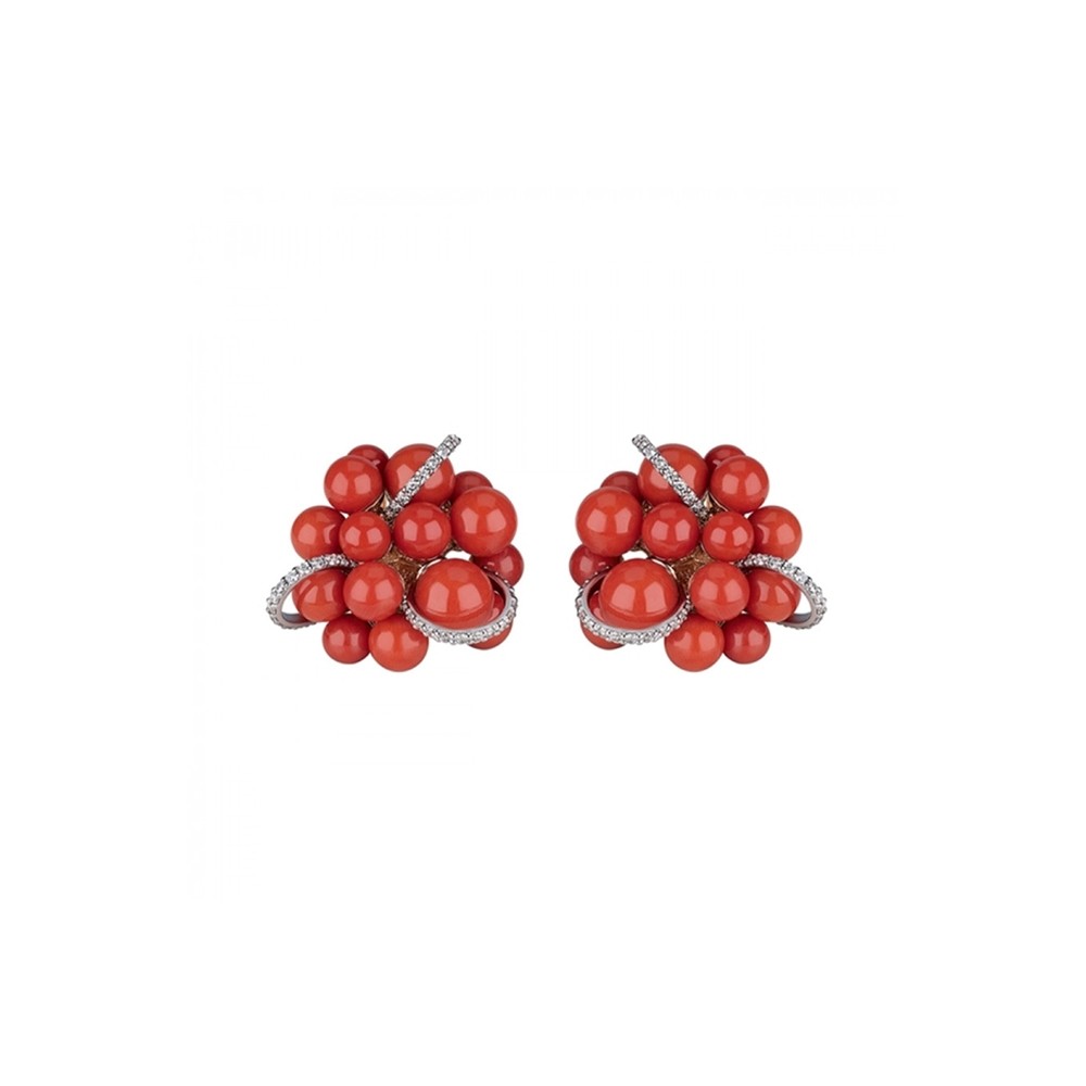 Orecchini groupace Chantecler in oro rosa corallo rosso e diamanti ref. 37409