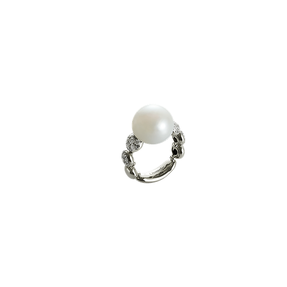 ANELLO CHANTECLER IN ORO BIANCO PERLA FRESHWATER E DIAMANTI - BON BON ref. 37979