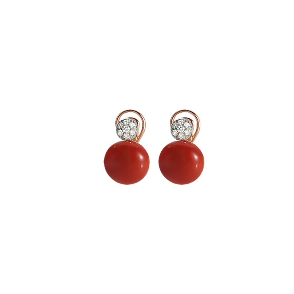 Orecchini a lobo Chantecler in oro rosa corallo rosso e diamanti ref. 37980