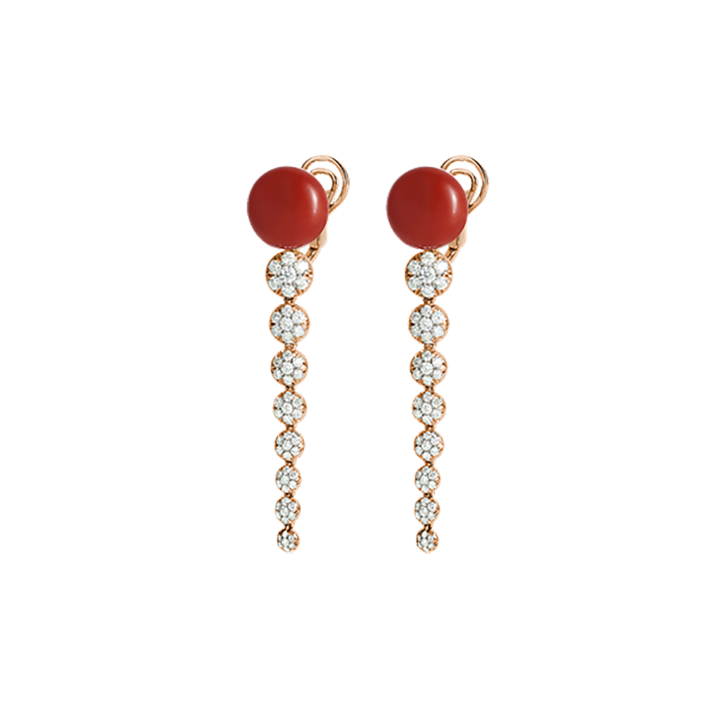 Orecchini pendenti lunghi Chantecler in oro rosa corallo rosso e diamanti ref. 37991