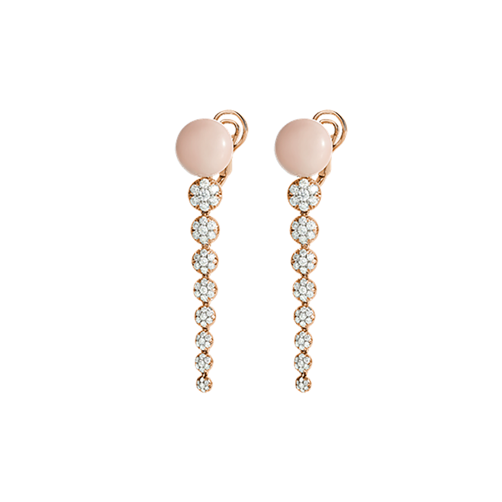 Orecchini pendenti lunghi Chantecler in oro rosa corallo rosa e diamanti ref. 37992