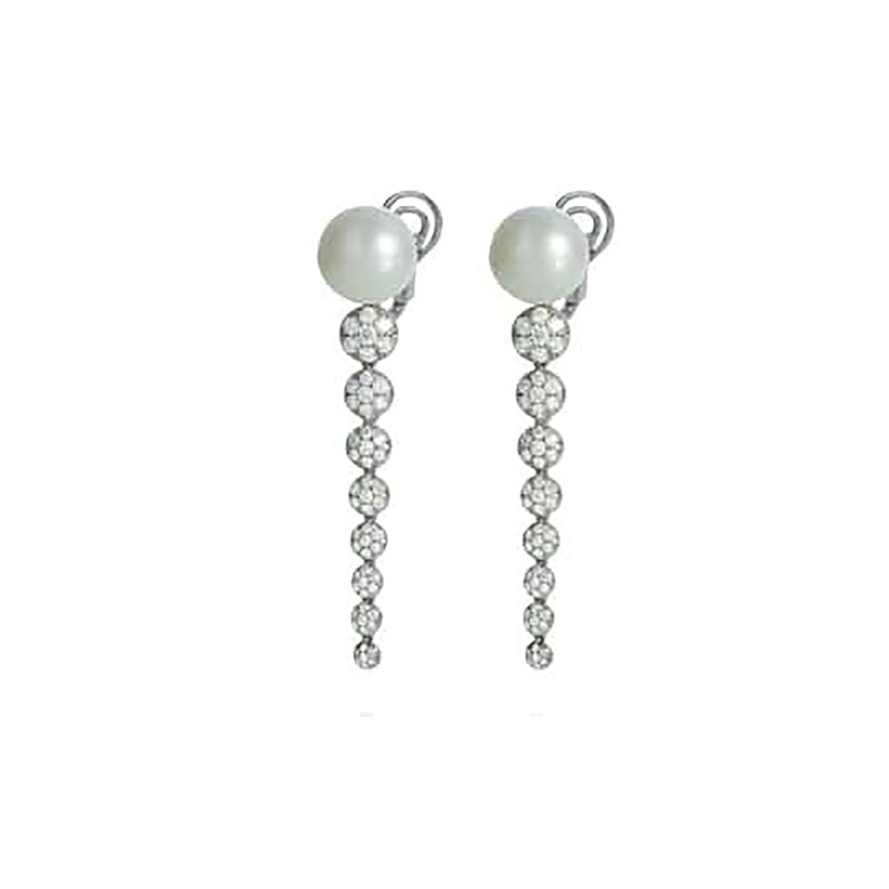 Orecchini pendenti lunghi Chantecler in oro bianco perla freshwater e diamanti ref. 37996