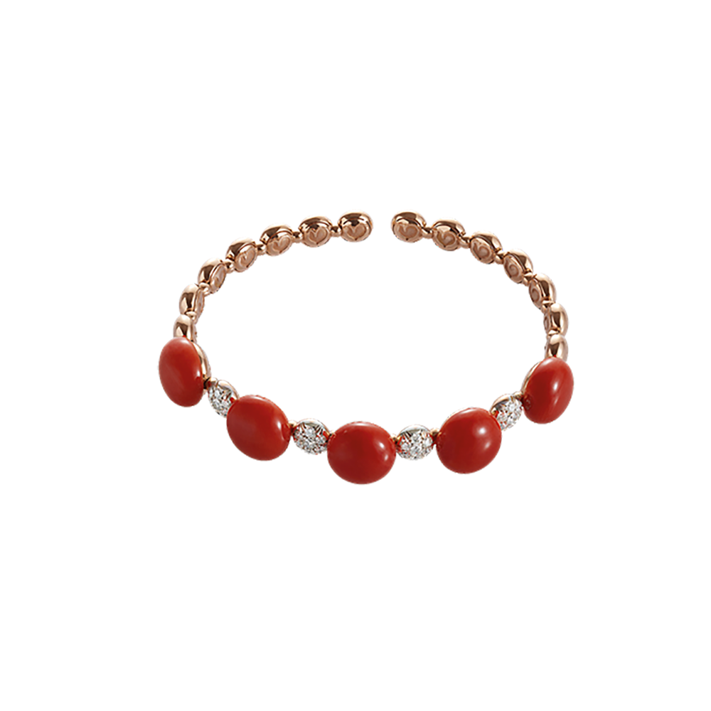 BRACCIALE A MOLLA CHANTECLER IN ORO ROSA CORALLO ROSSO E DIAMANTI - BON BON ref. 38003