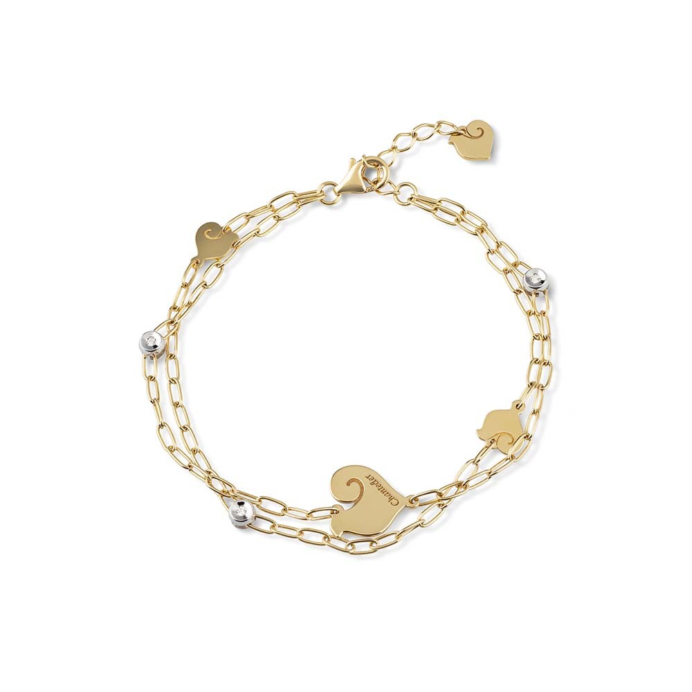 Bracciale a due fili con galli Chantecler in oro giallo e diamanti ref. 38518