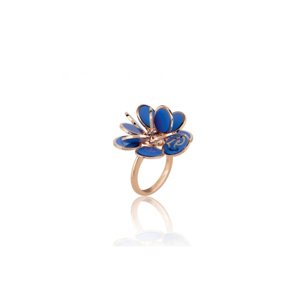 ANELLO FIORE CHANTECLER IN ORO ROSA E SMALTO BLU - PAILLETTES ref. 38892