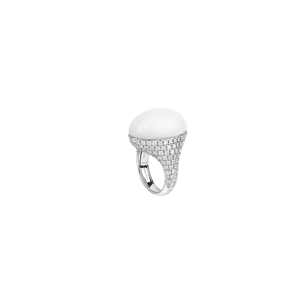 ANELLO CHANTECLER IN ORO BIANCO CORALLO BIANCO E DIAMANTI - CHERIE ref. 38917