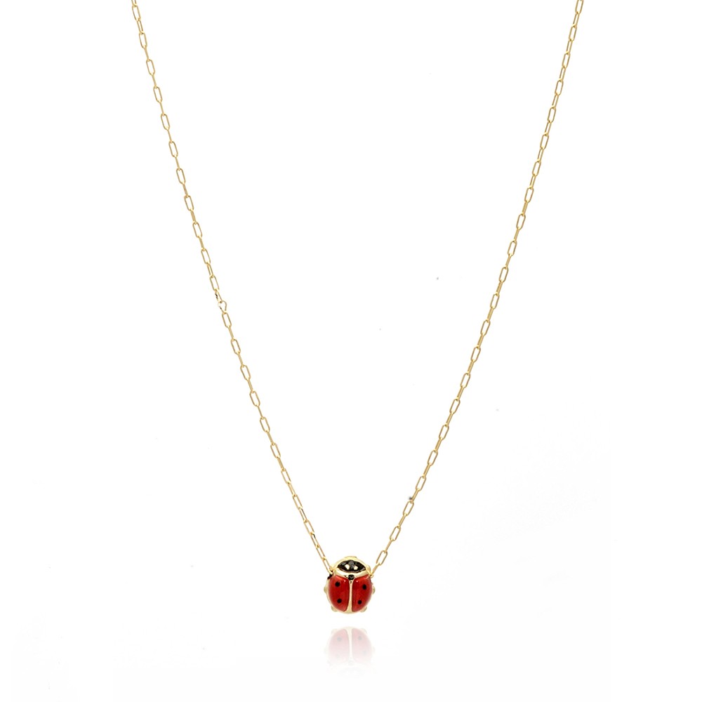 COLLANA  colore Giallo, smalto dipinto a mano da Maestri Orafi,?brevettato?e anallergico. Simbolo:  COCCINELLA "La fortuna arriva inaspettata"