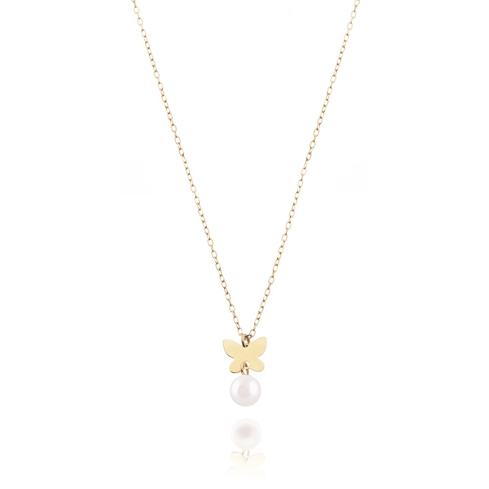 COLLANA  colore Giallo con Perla Naturale Simbolo:  FARFALLA "La curiosit? delle piccole cose"
