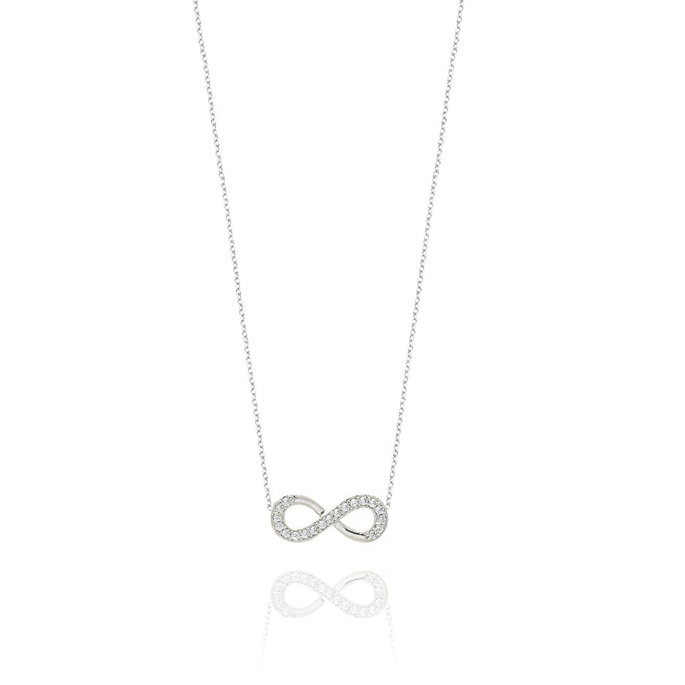 COLLANA  colore Bianco con zirconi Simbolo:  INFINITO "Il sentimento che non conosce fine"