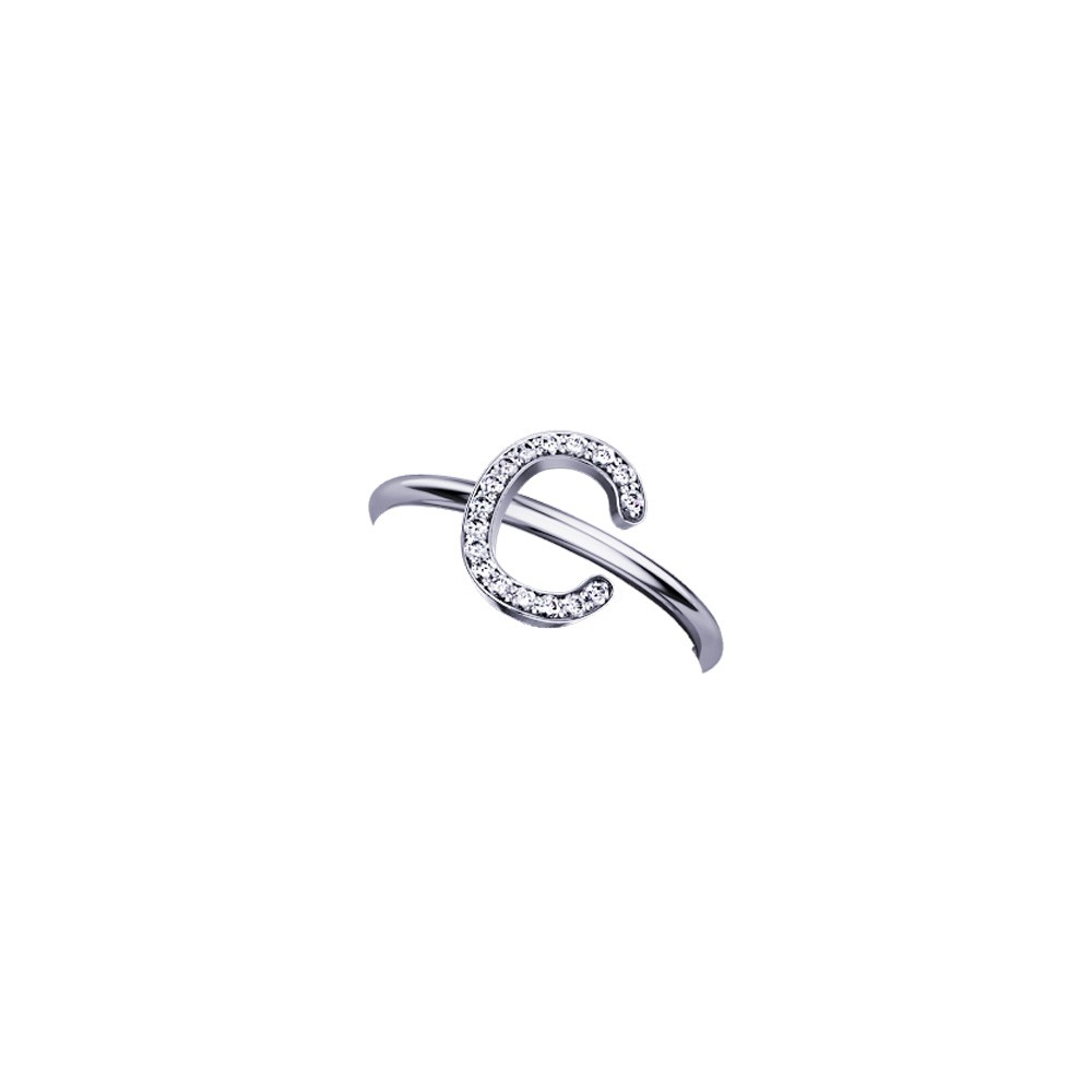 ELEMENTO ANELLO LETTERA C IN ORO BIANCO E DIAMANTI