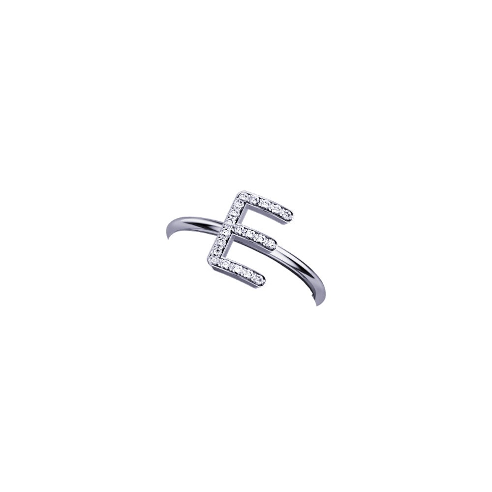 ELEMENTO ANELLO LETTERA E IN ORO BIANCO E DIAMANTI
