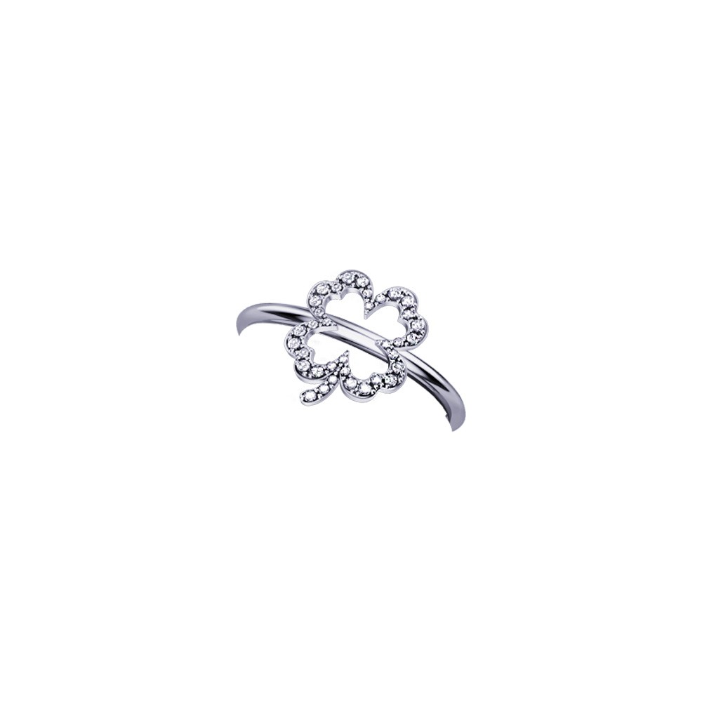 ELEMENTO ANELLO QUADRIFOGLIO ORO BIANCO E DIAMANTI