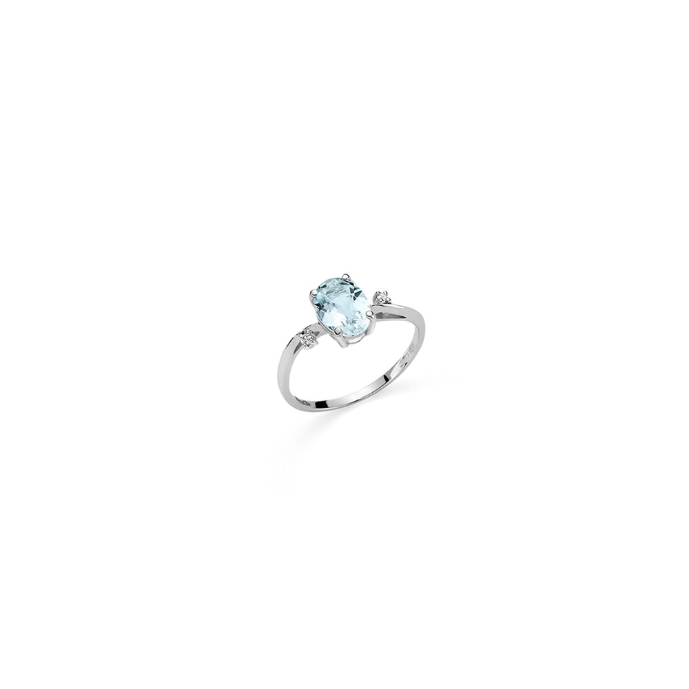 ANELLO DONNA ORO LUCE - ACQUAMARINA OVALE E DIAMANTI ref. DHAA7191.003