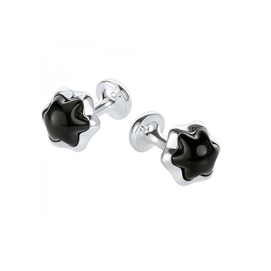 GEMELLI A STELLA CABOCHON MONTBLANC IN ACCIAIO PREGIATO E ONICE NERA CONTEMPORARY ref. 106670