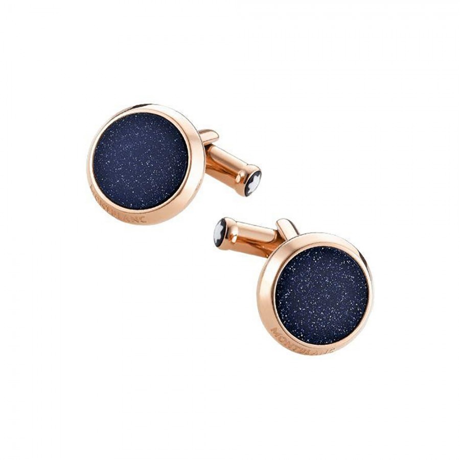 GEMELLI ROTONDI MONTBLANC IN ACCIAIO PREGIATO PLACCATI ORO ROSSO E PIETRA ELIOLITE MEISTERSTÜCK ref. 112908