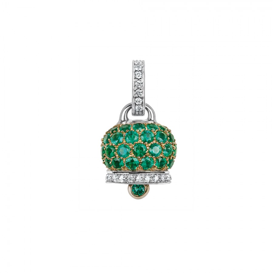 Ciondolo campanella medio Chantecler in oro diamanti e smeraldi ref. 17747