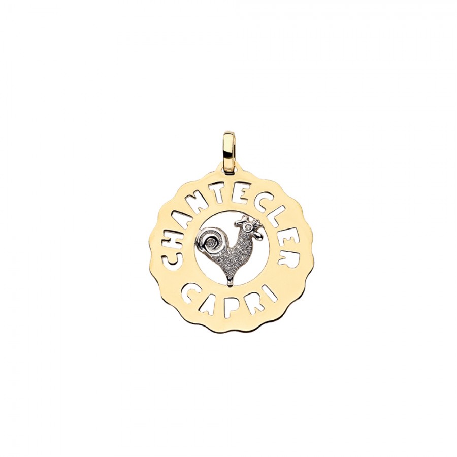 Ciondolo logo gallo medio Chantecler in oro e diamanti ref. 23208