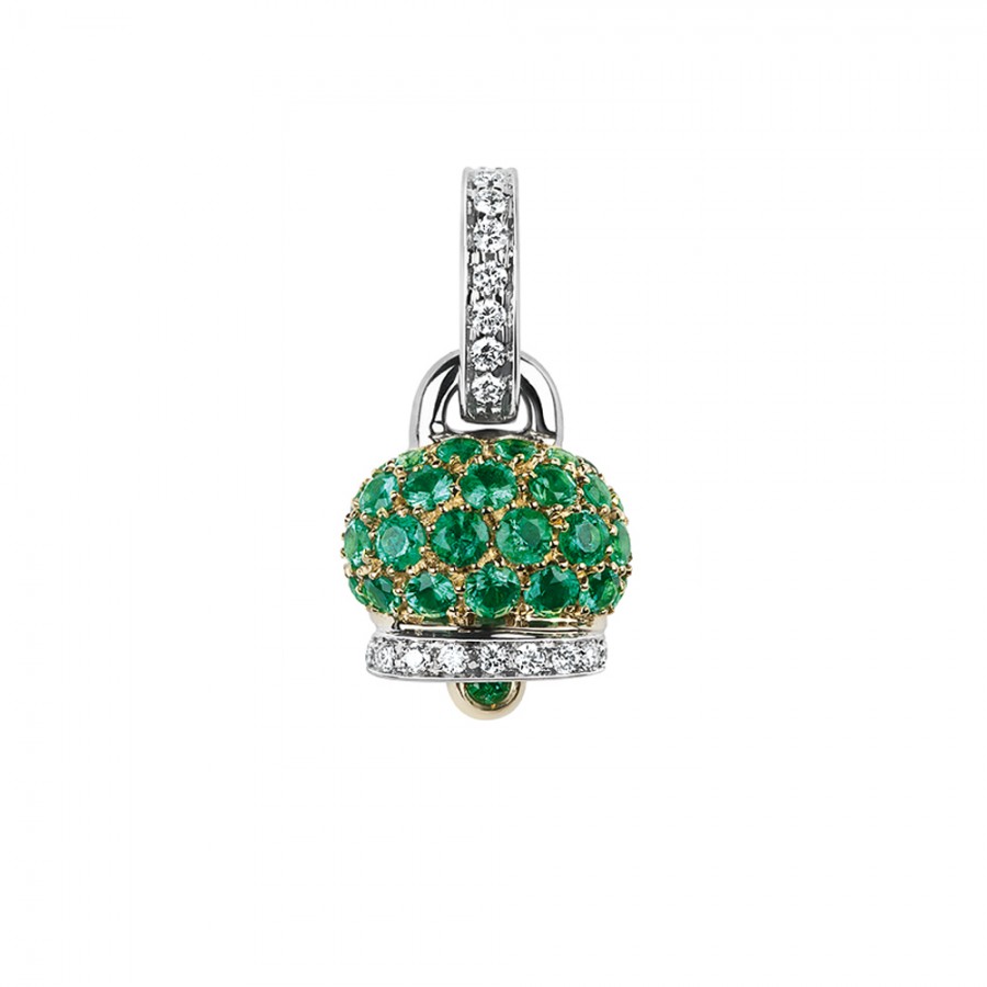 Ciondolo campanella piccolo Chantecler in oro diamanti e smeraldi ref. 26828