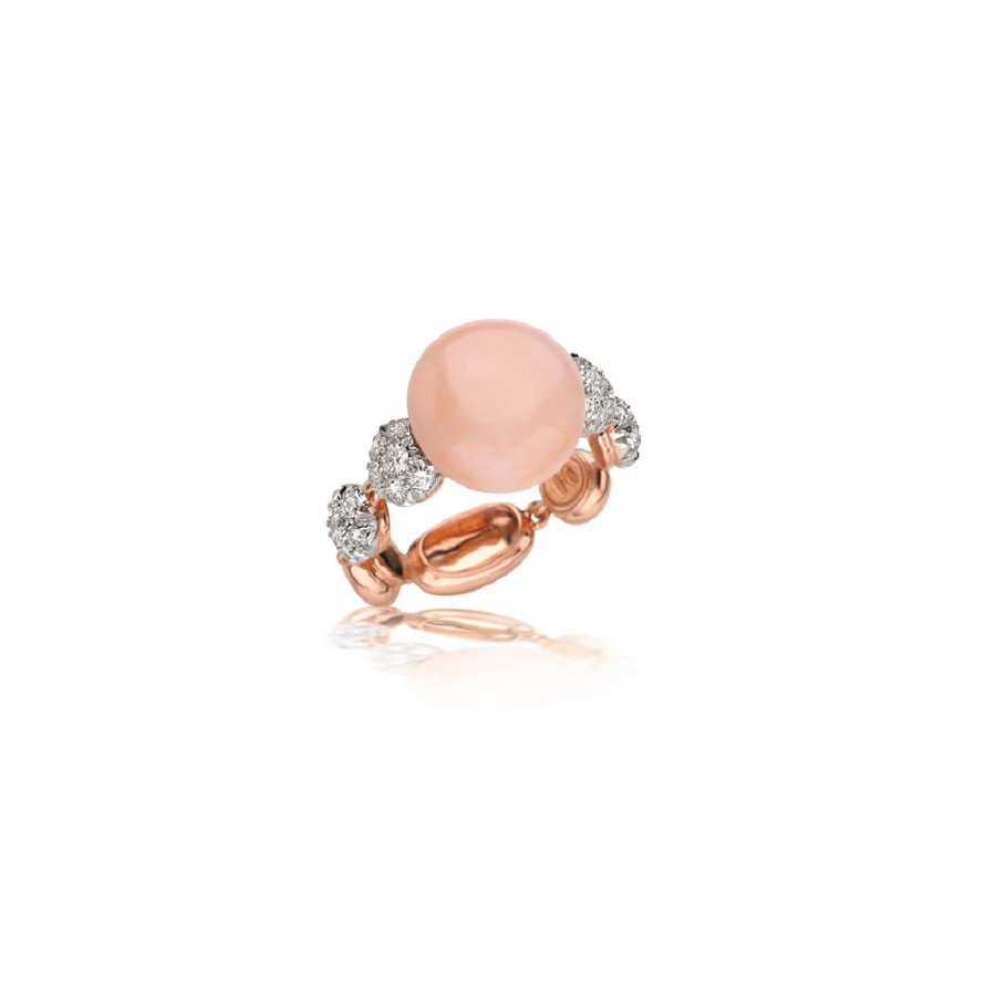 Anello Chantecler in oro bianco e rosa diamanti e corallo rosa ref. 27318