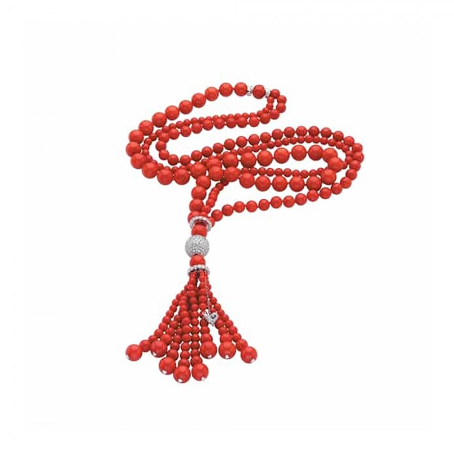 Sautoir Chantecler in corallo rosso oro bianco e diamanti ref. 27389