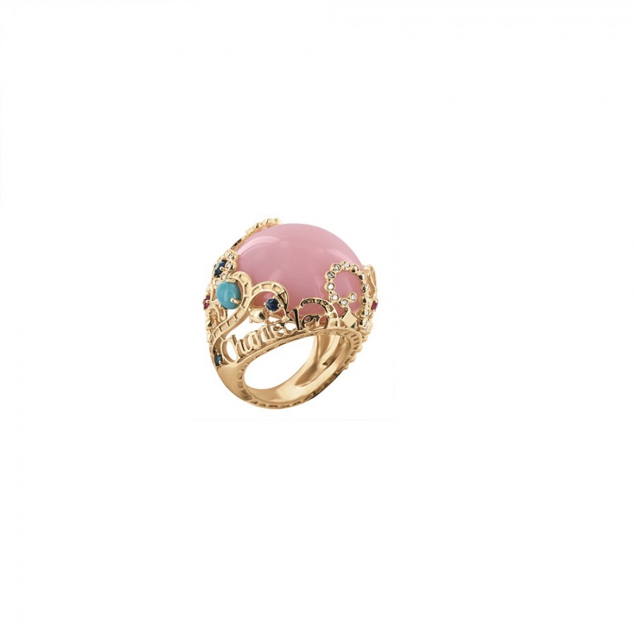 Anello Chantecler in oro giallo opale rosa e pietre preziose ref. 30875