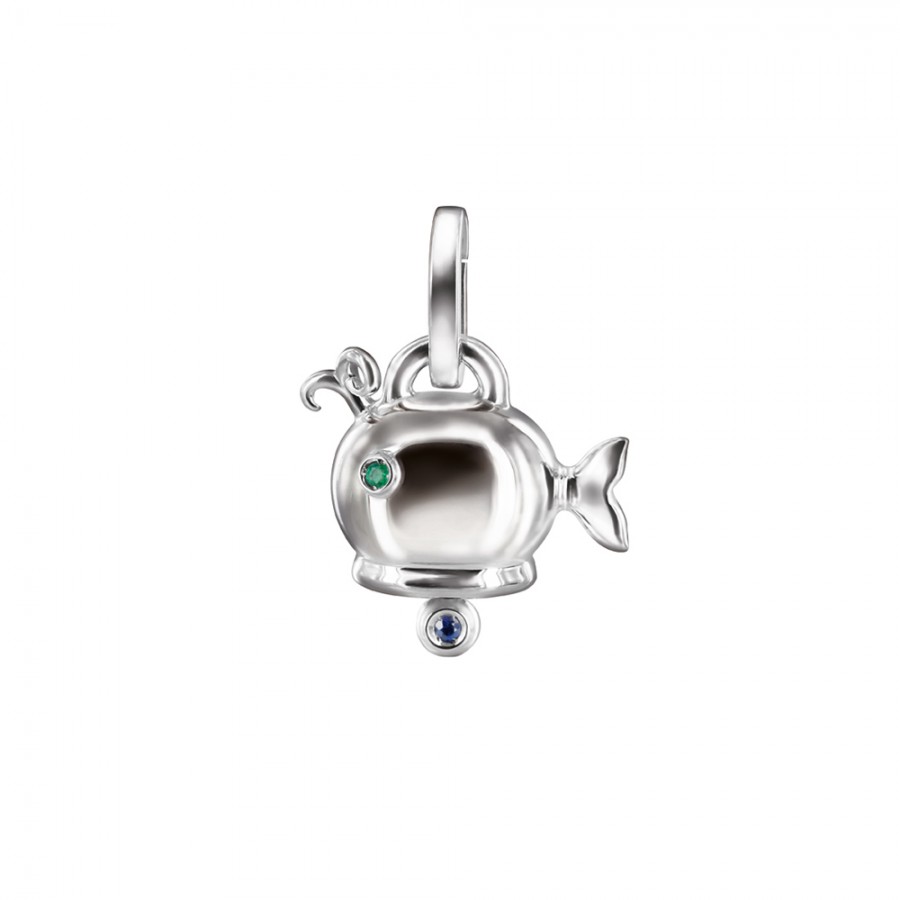 Ciondolo campanella balena medio Chantecler in argento smeraldo e zaffiro ref. 31118