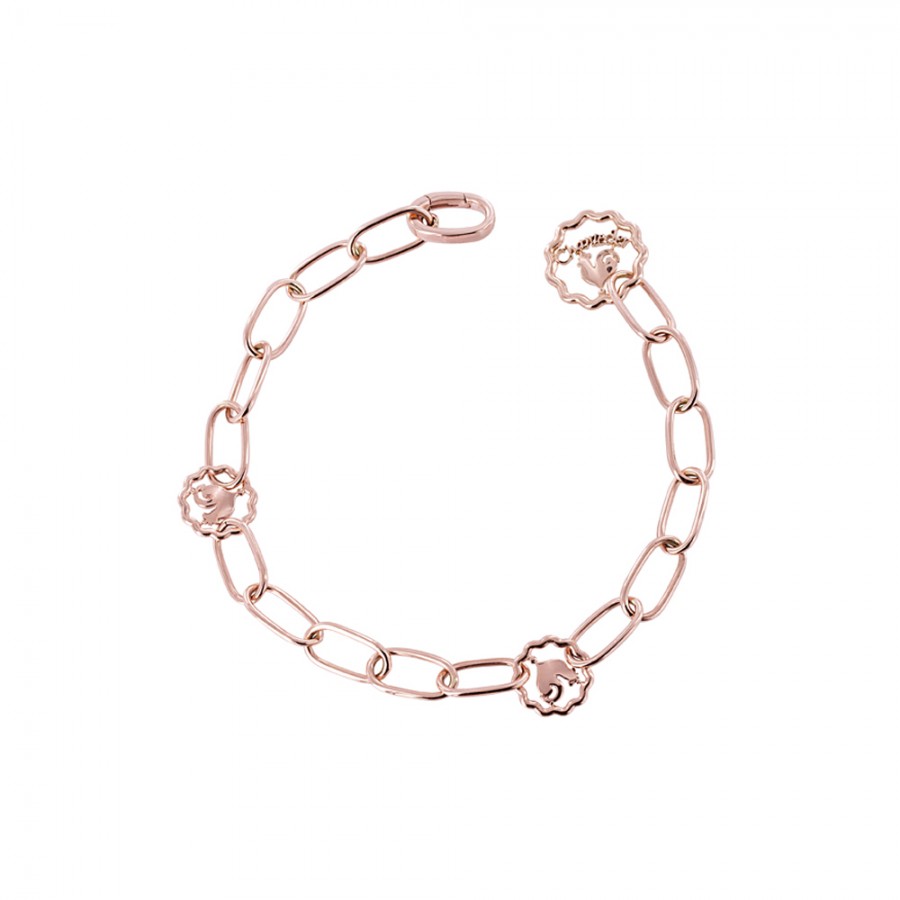 Bracciale maglie ovali 20 cm in oro rosa 9 kt con logo intercalare e pendente