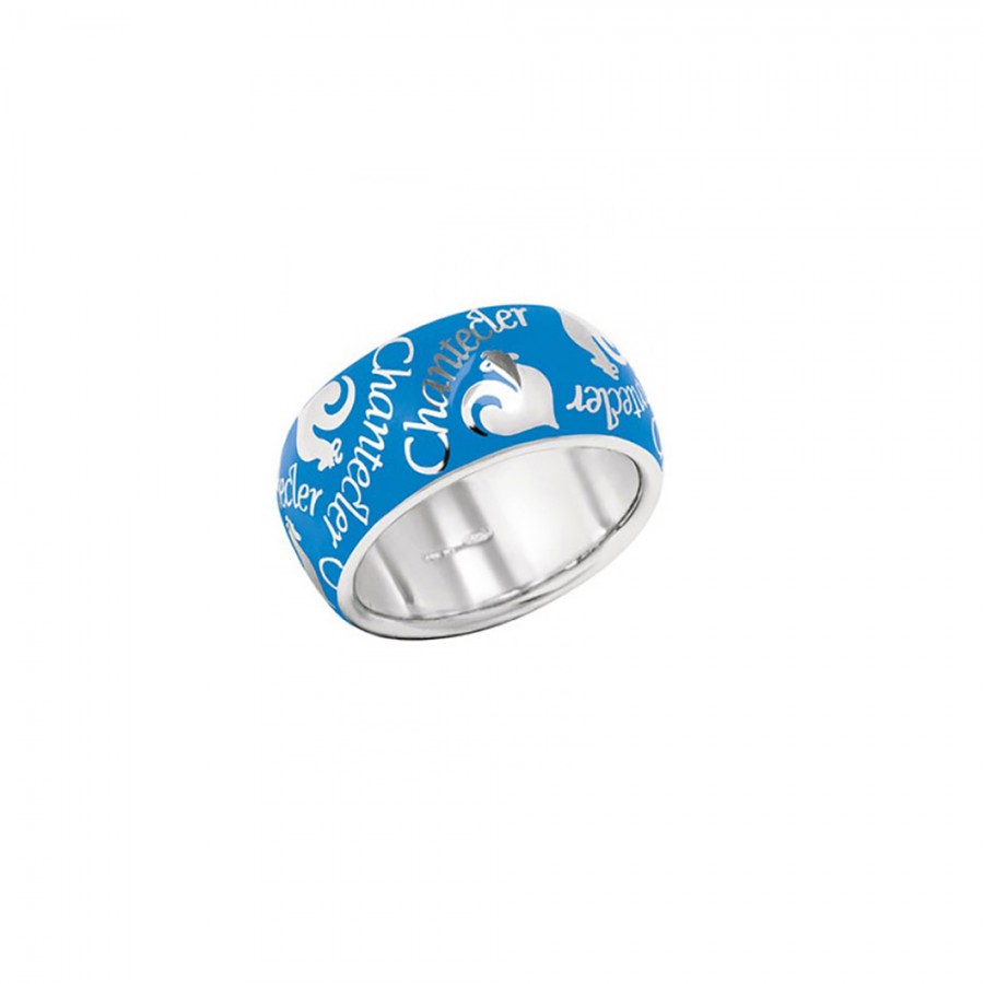 Anello a fascia media Chantecler in argento e smalto azzurro ref. 32105
