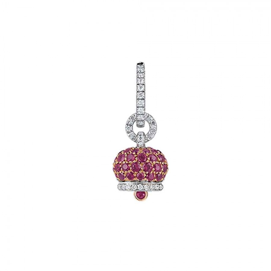 Orecchino Chantecler campanella piccolo in oro rosa e bianco, diamanti e rubini ref. 33446