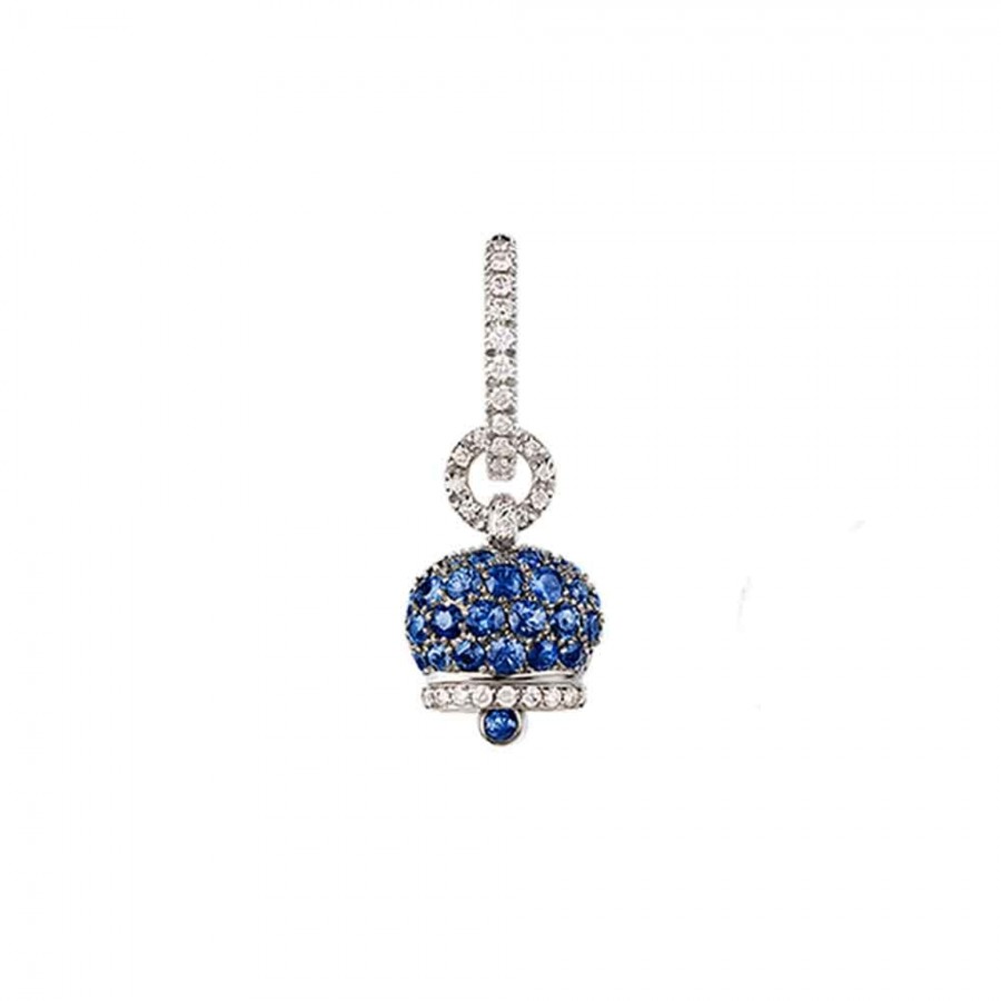 Orecchino Chantecler campanella piccolo in oro bianco e brunito, diamanti e zaffiri blu ref. 34159