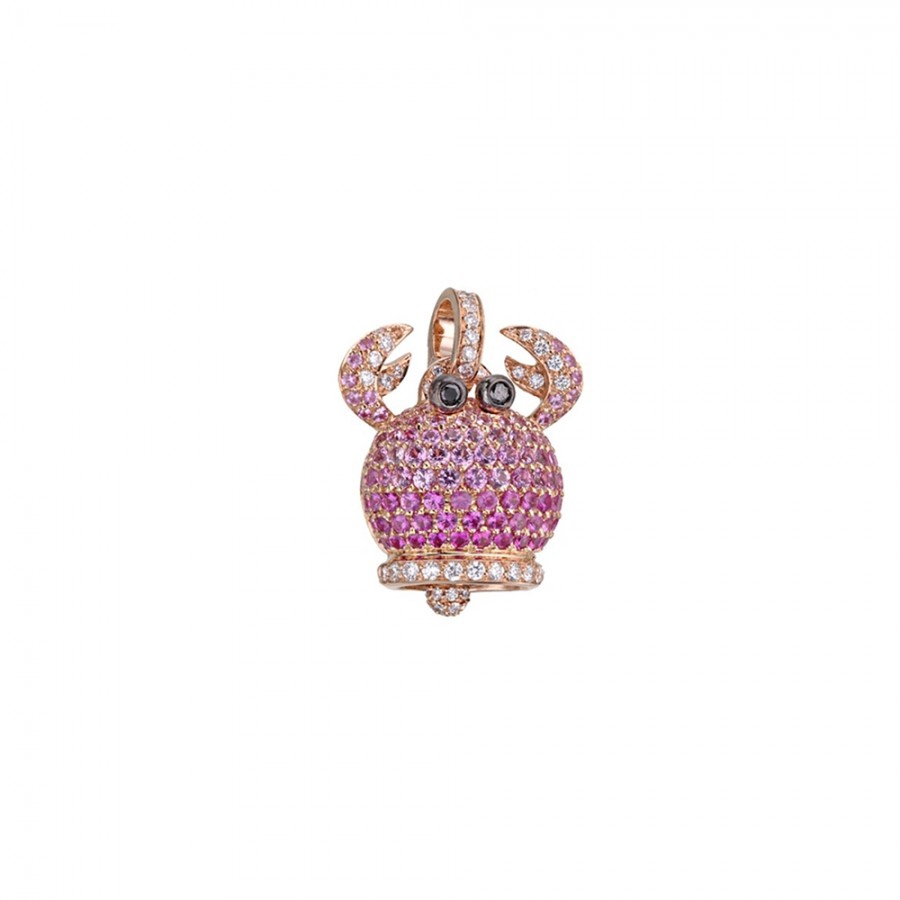 CIONDOLO GRANCHIO MINI CHANTECLER IN ORO ROSA ZAFFIRI ROSA E DIAMANTI - CAMPANELLE ref. 34764