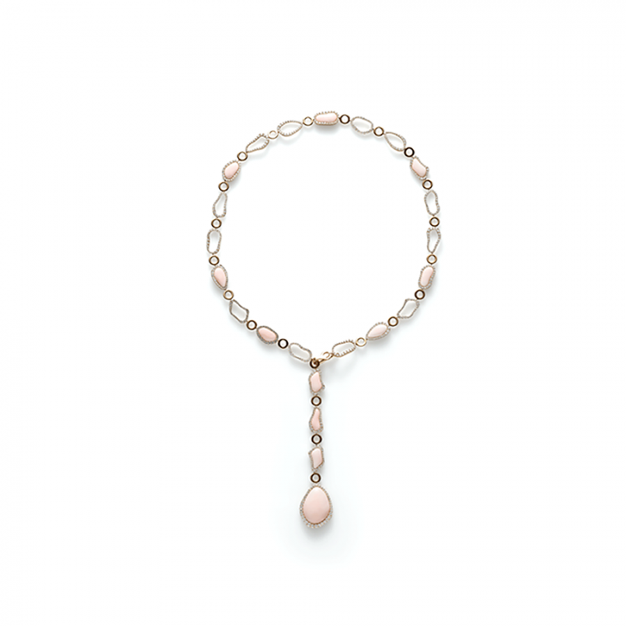 COLLANA CHANTECLER IN KOGOLONG ORO ROSA CORALLO ROSA E DIAMANTI BIANCHI - ENCHANTÉ ref. 34768