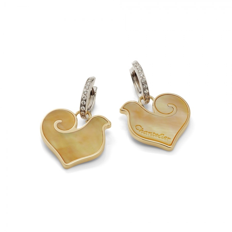 Orecchini con simbolo gallo Chantecler in oro madreperla e diamanti ref. 34781