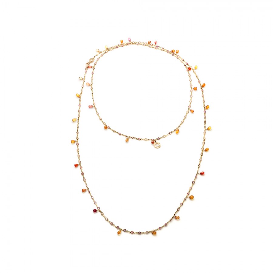 Collana 100 cm in oro giallo con briolette in zaffiri orange