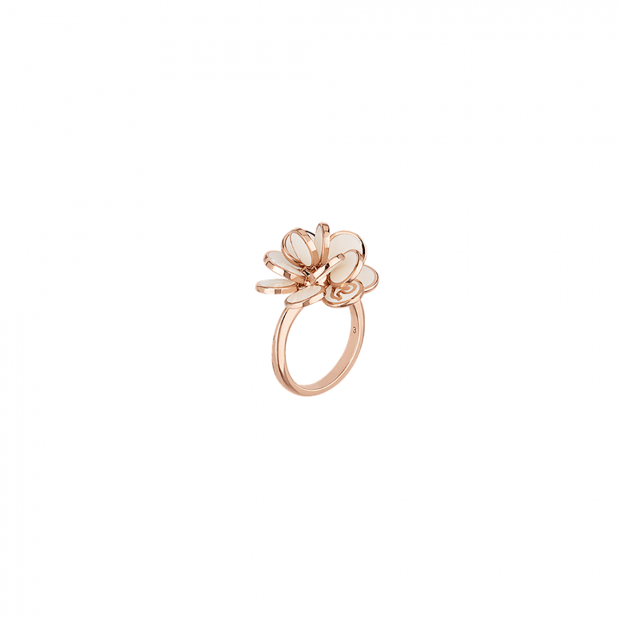 Anello fiori piccolo Chantecler in oro rosa e smalto bianco ref. 35256