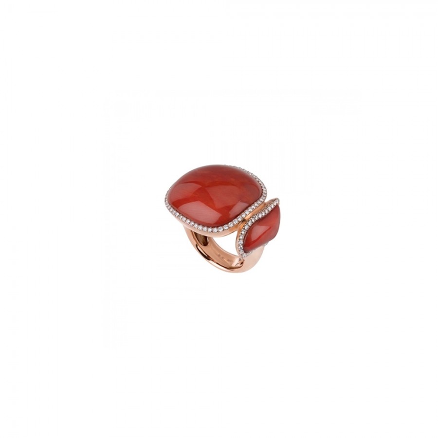 ANELLO CHANTECLER IN ORO ROSA CORALLO ROSSO E DIAMANTI BIANCHI - ENCHANTÉ ref. 37212