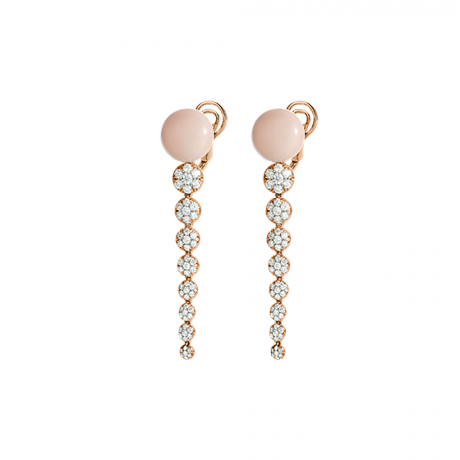 Orecchini pendenti lunghi Chantecler in oro rosa corallo rosa e diamanti ref. 37992