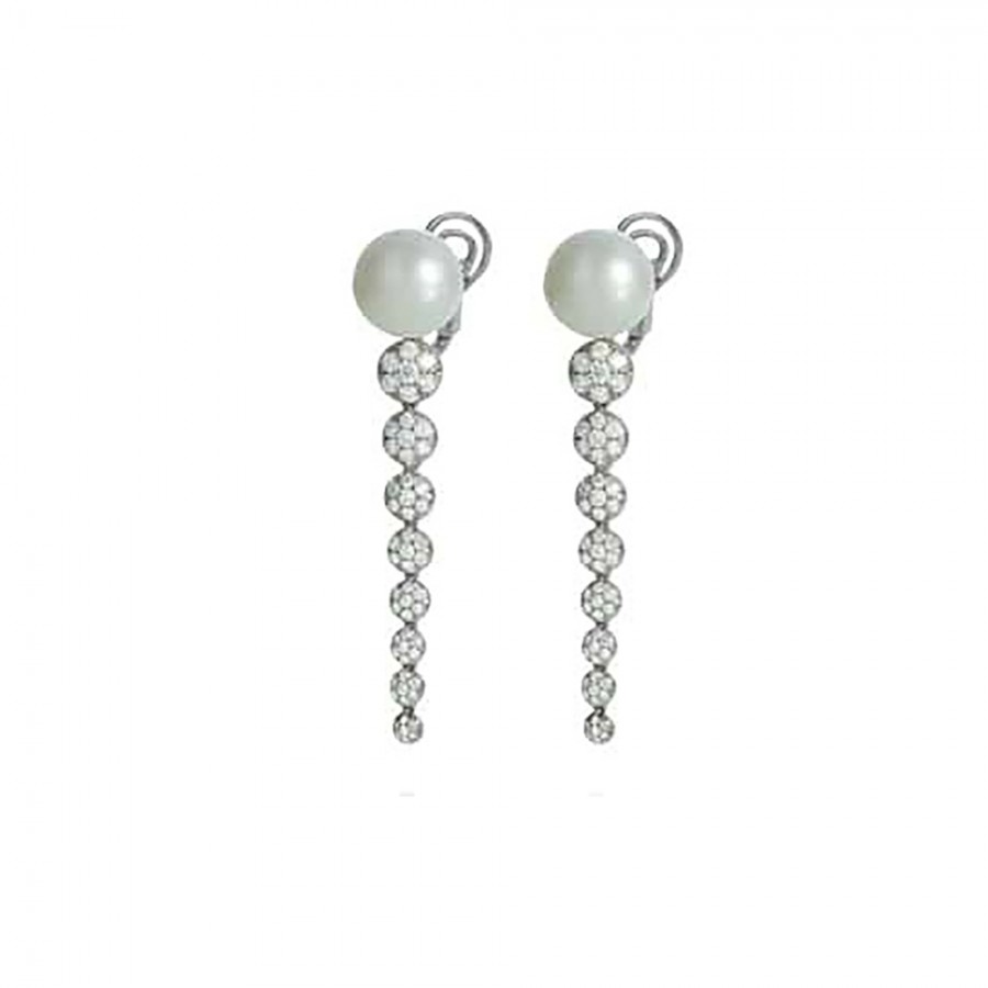 Orecchini pendenti lunghi Chantecler in oro bianco perla freshwater e diamanti ref. 37996