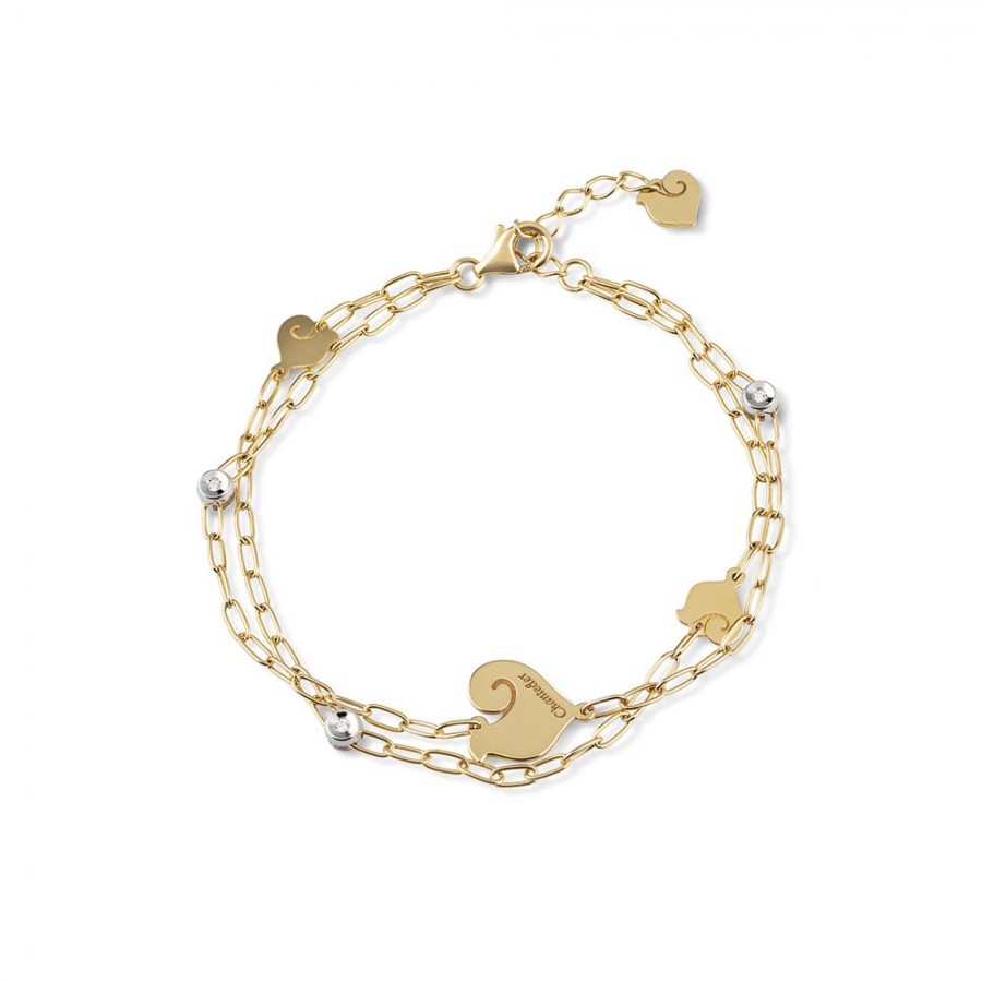 Bracciale a due fili con galli Chantecler in oro giallo e diamanti ref. 38518