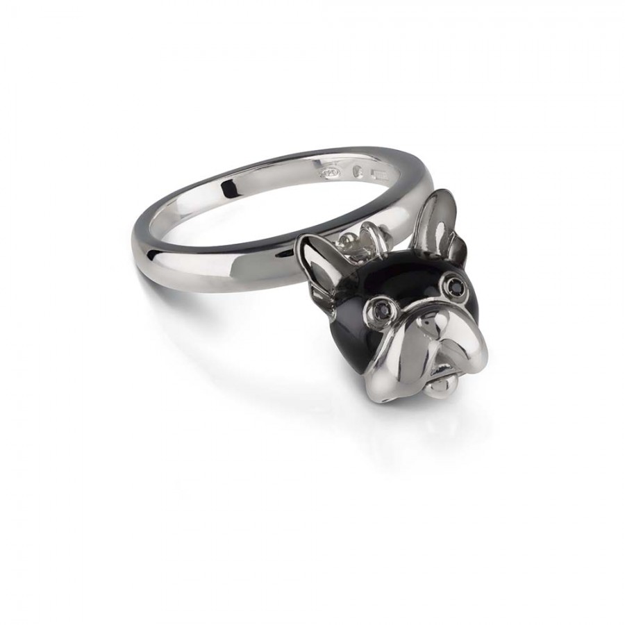 Anello campanella cane piccolo Chantecler in argento smalto nero e spinello nero ref. 38572