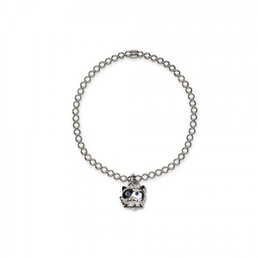 Bracciale elastico con ciondolo gatto micro Chantecler in argento smalto e zaffiri ref. 38581 M